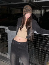 クロップドジャケットデニムセットアップ - ブラック