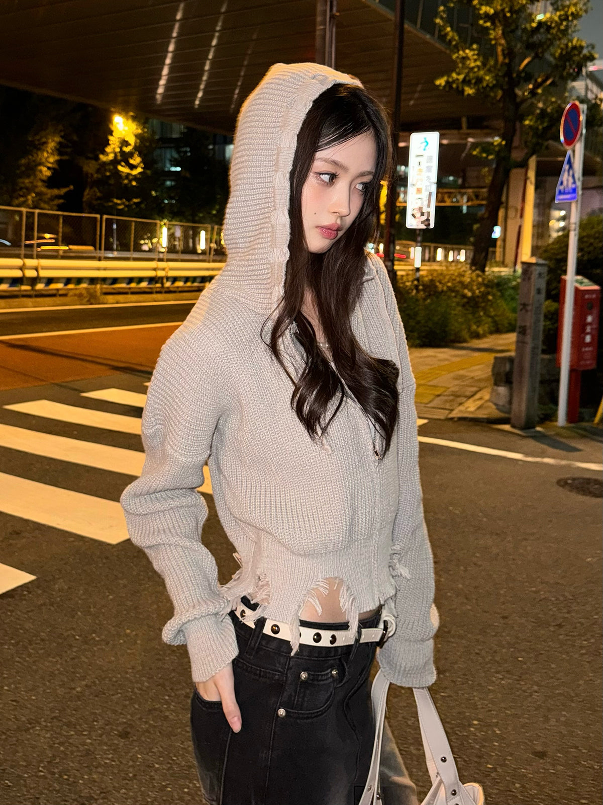 melt the lady ダメージニットパーカー LACーVERT コート アウター ダブルジップダメージニットパーカー