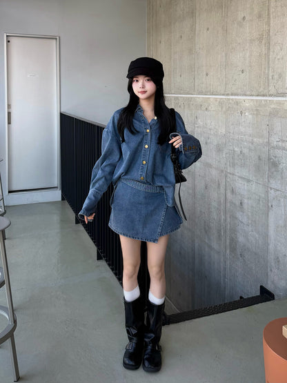 デニムラップショートパンツセットアップ