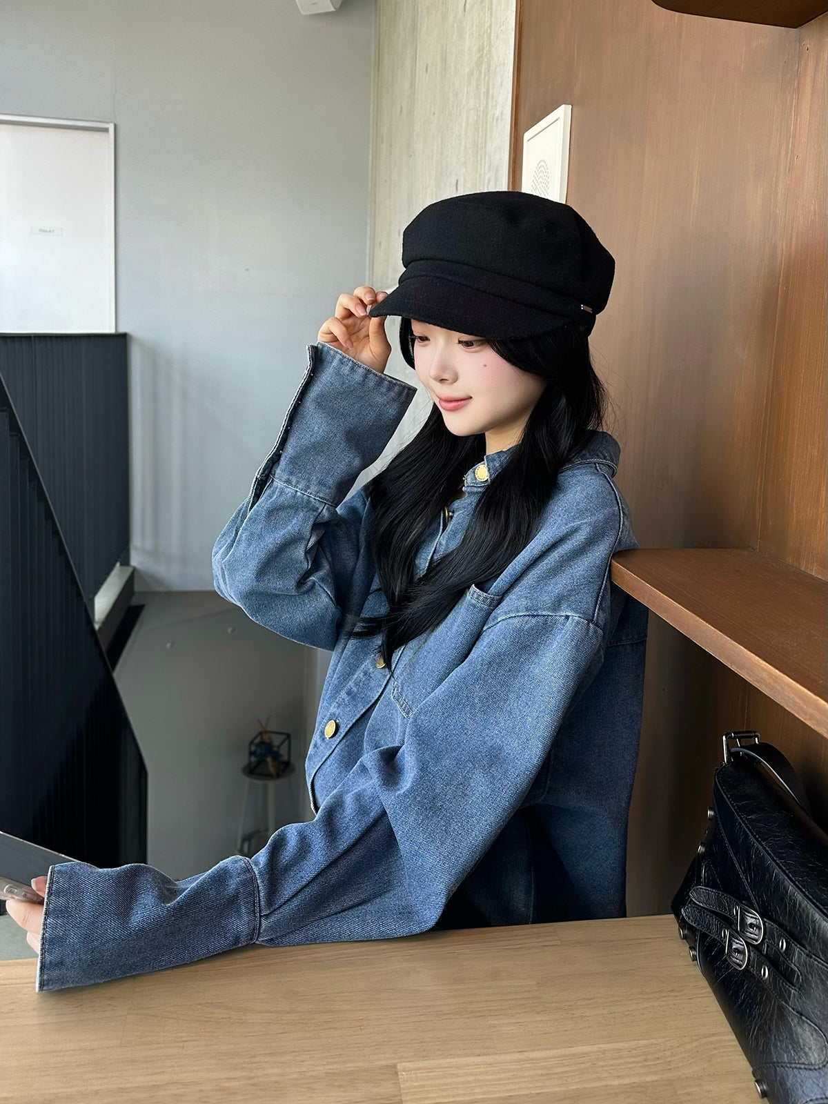 デニムラップショートパンツセットアップ