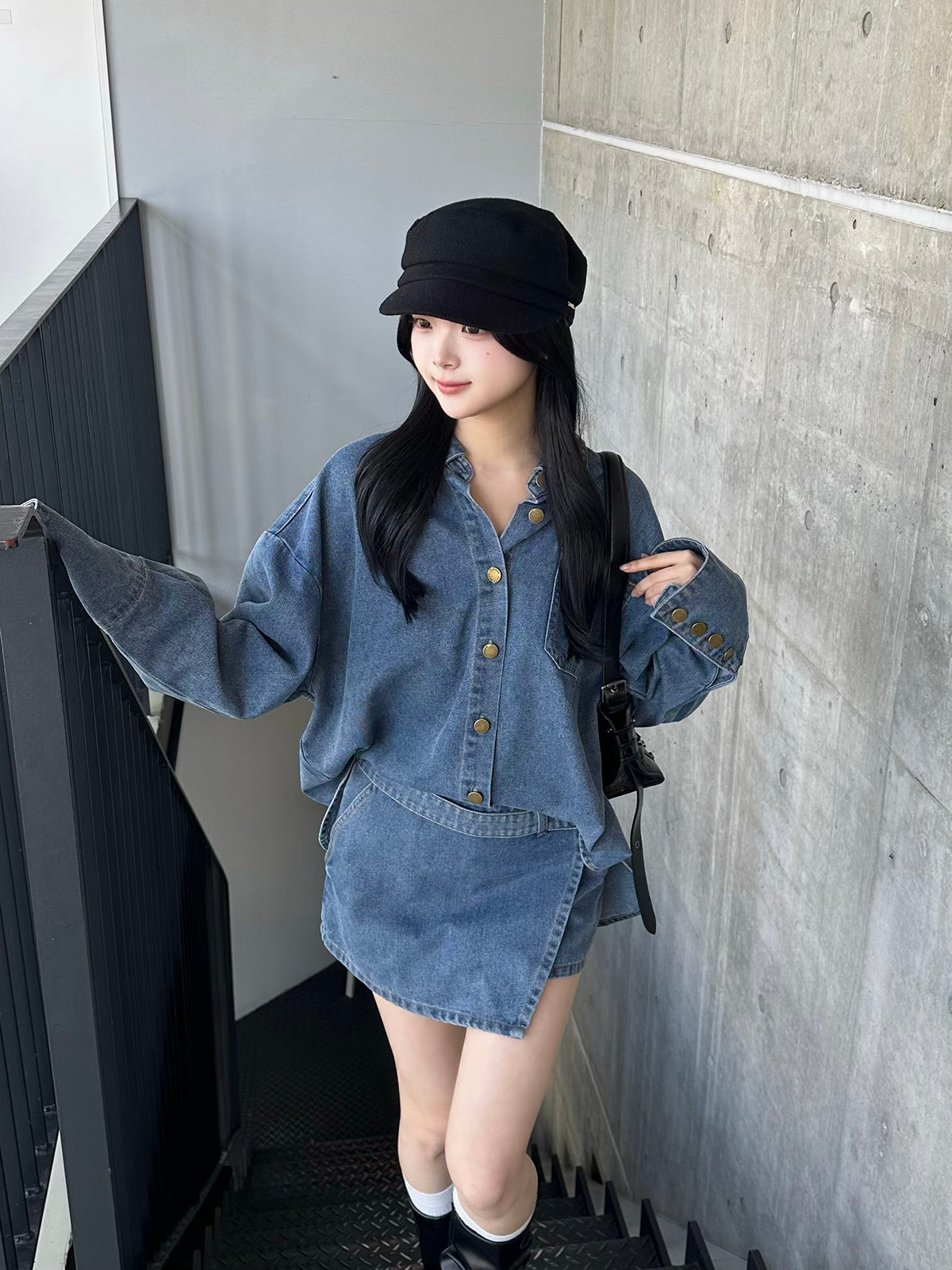 デニムラップショートパンツセットアップ