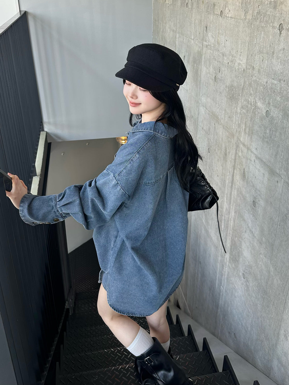 デニムラップショートパンツセットアップ