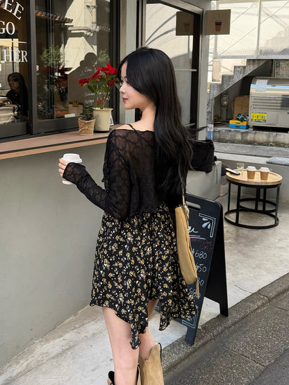 アンバランスヘムフラワーミニワンピース