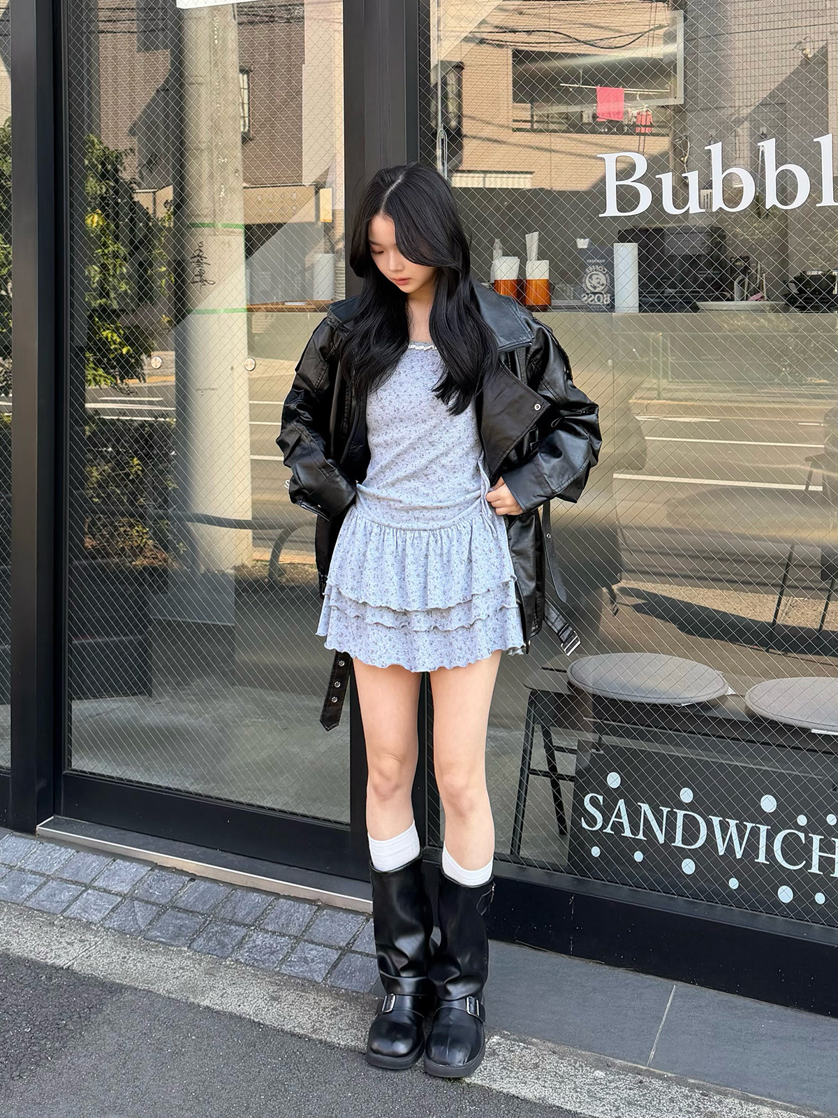 ショルダーリボンティアードキャミワンピース