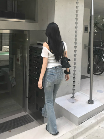 クリスタルストーンフレアデニムパンツ