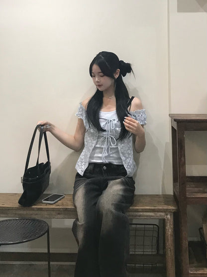 ホルターフラワーレースカットソー