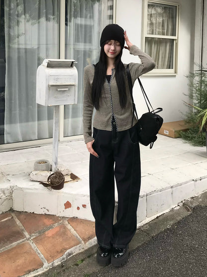 チェックラインローゲージニット