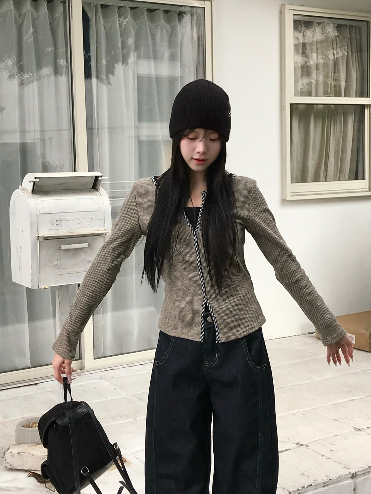 チェックラインローゲージニット