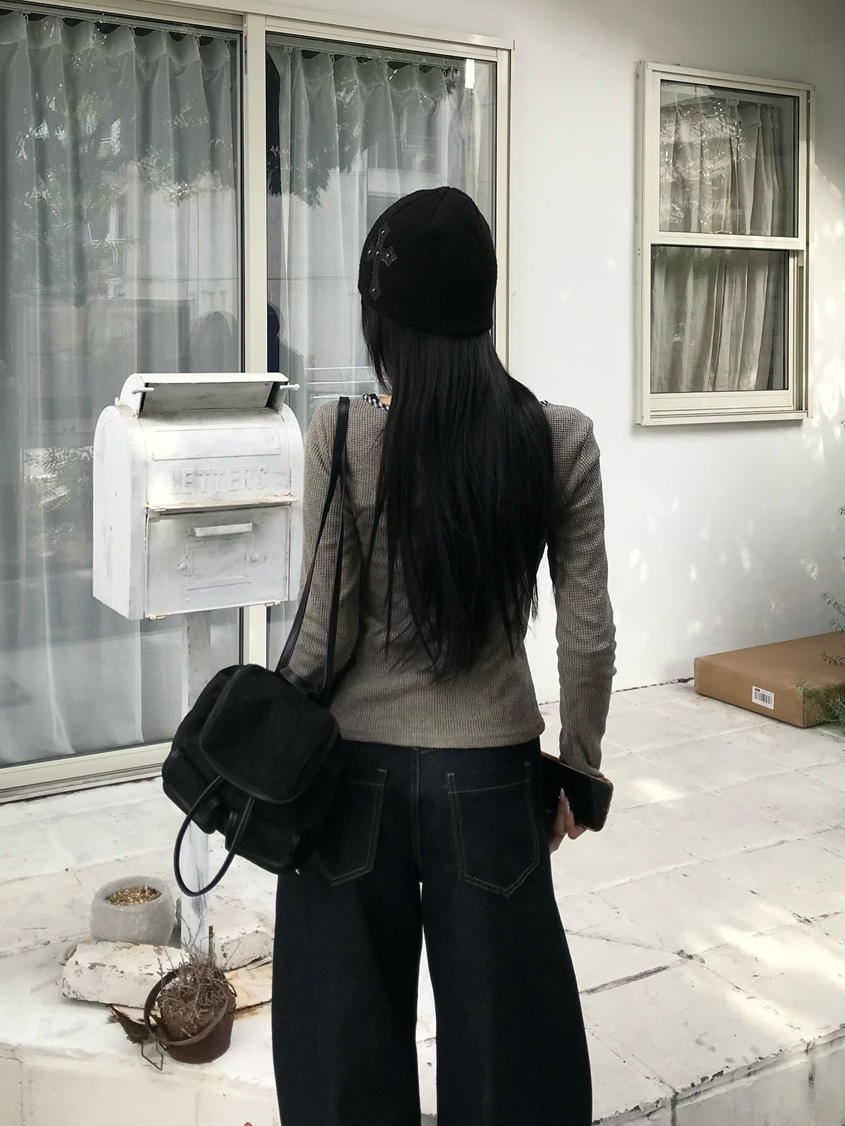 チェックラインローゲージニット