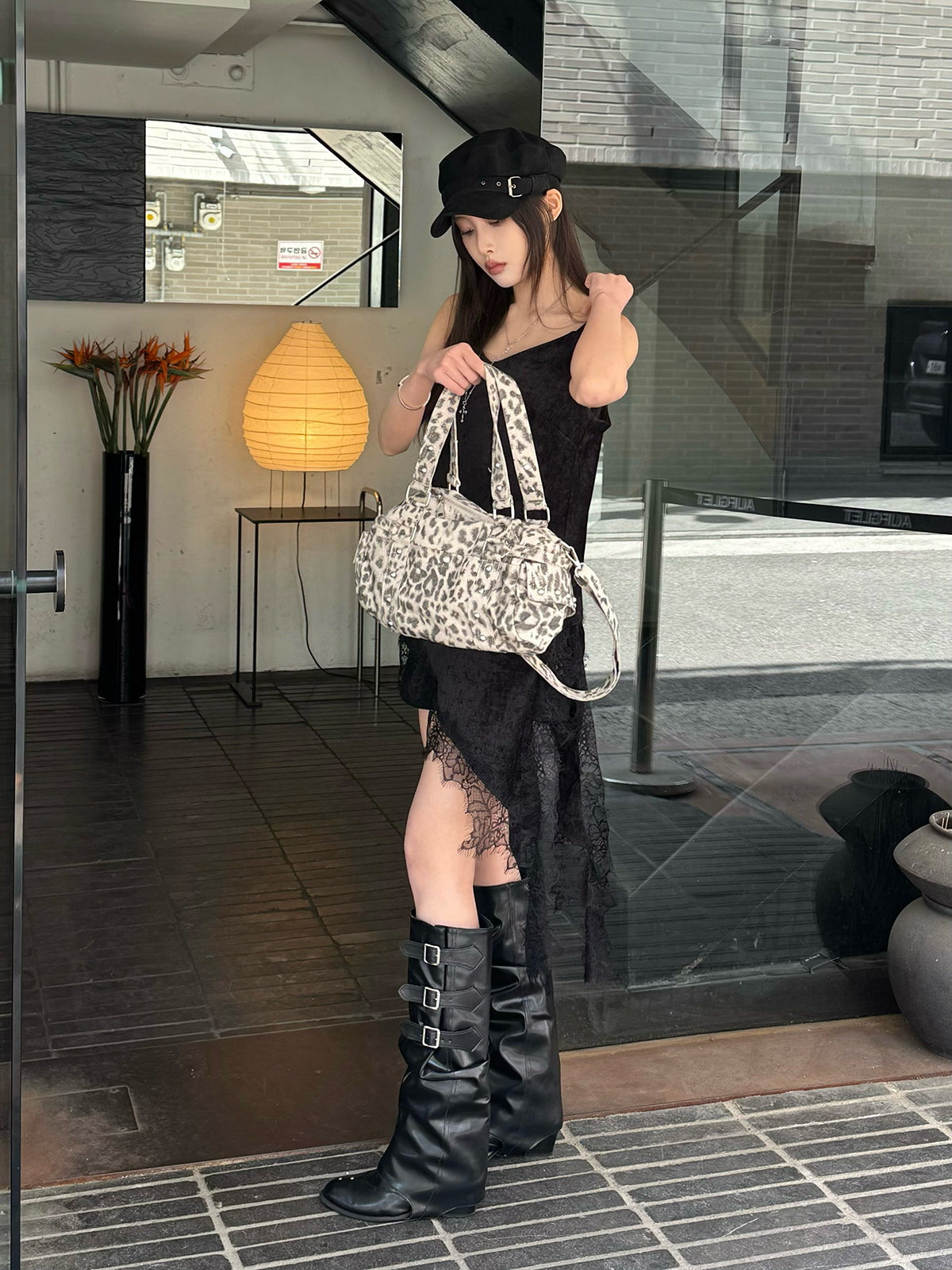 スタッズデザインレオパード2WAYバッグ
