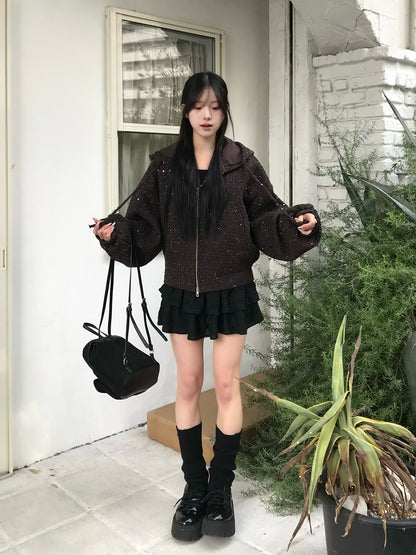 グリッターツイードダブルジップブルゾン