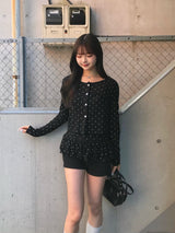 Dot Design Camisole Set Cardigan - Black