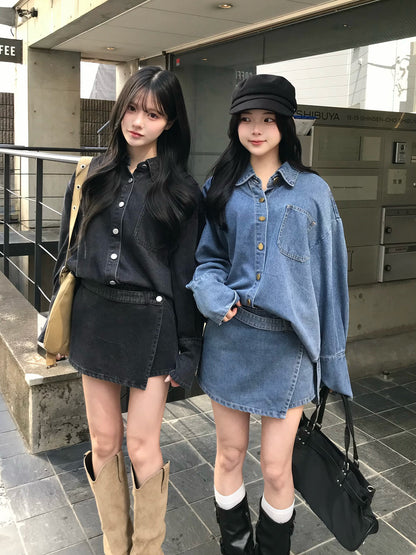 デニムラップショートパンツセットアップ