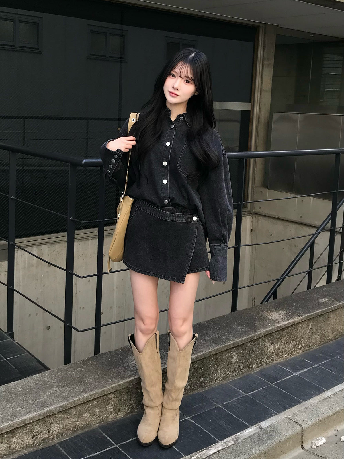 デニムラップショートパンツセットアップ