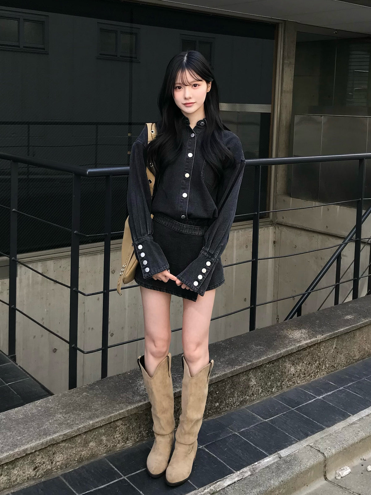 デニムラップショートパンツセットアップ