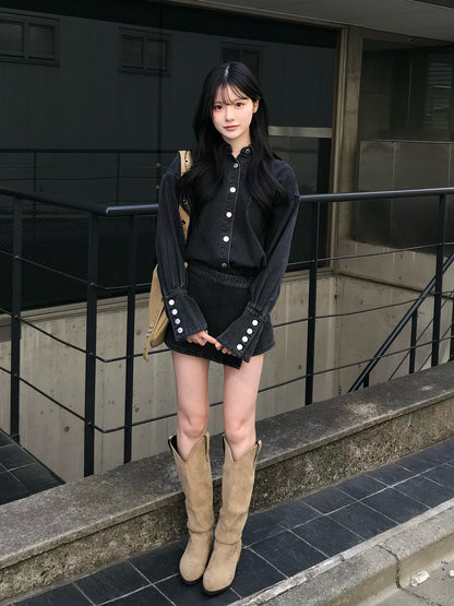 デニムラップショートパンツセットアップ