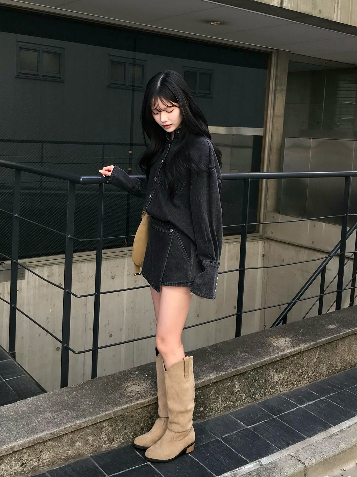 デニムラップショートパンツセットアップ