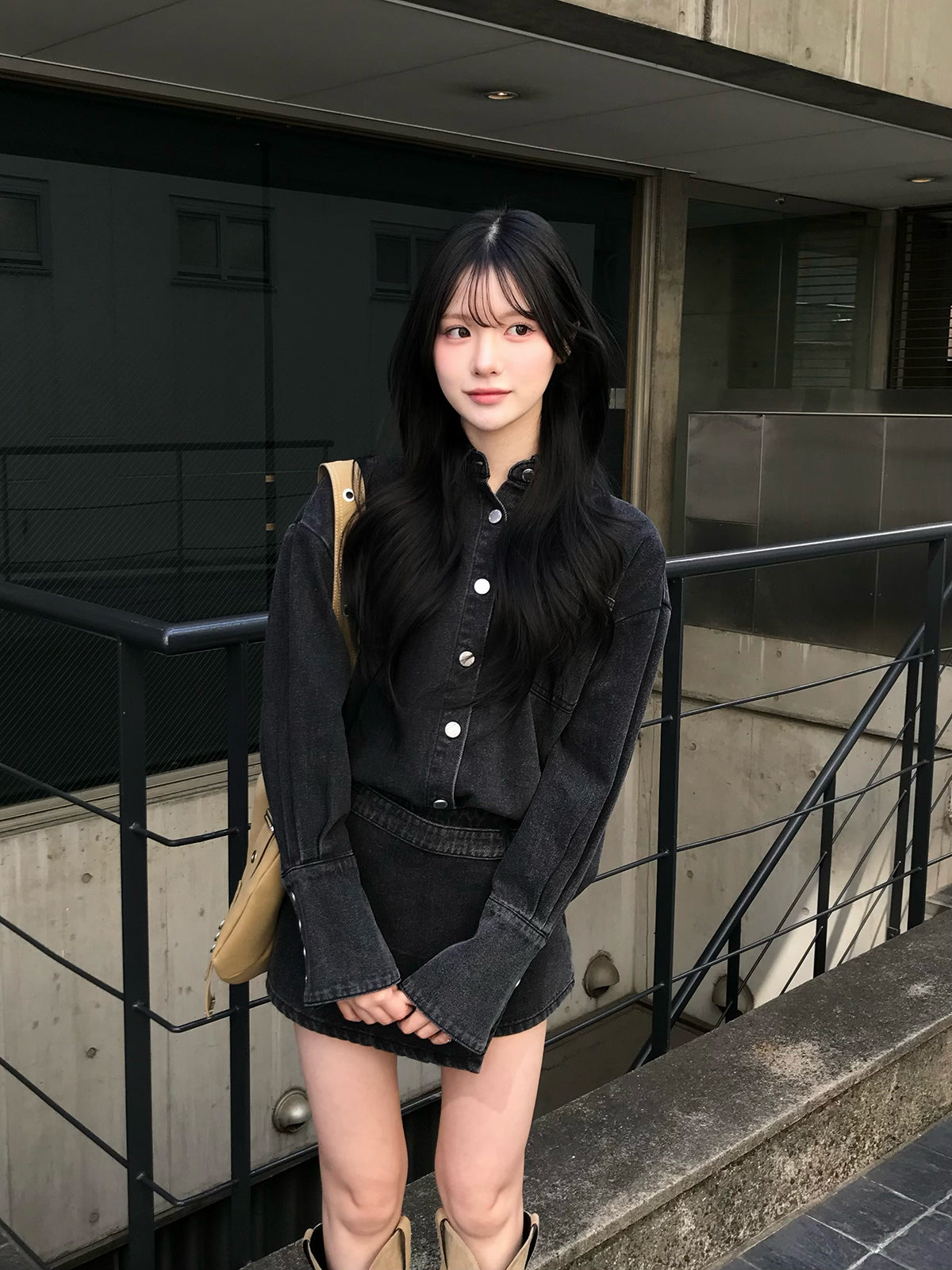 デニムラップショートパンツセットアップ