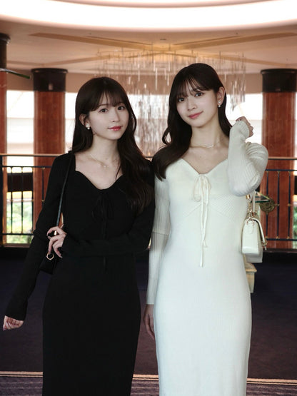 デザインネックリブニットワンピース