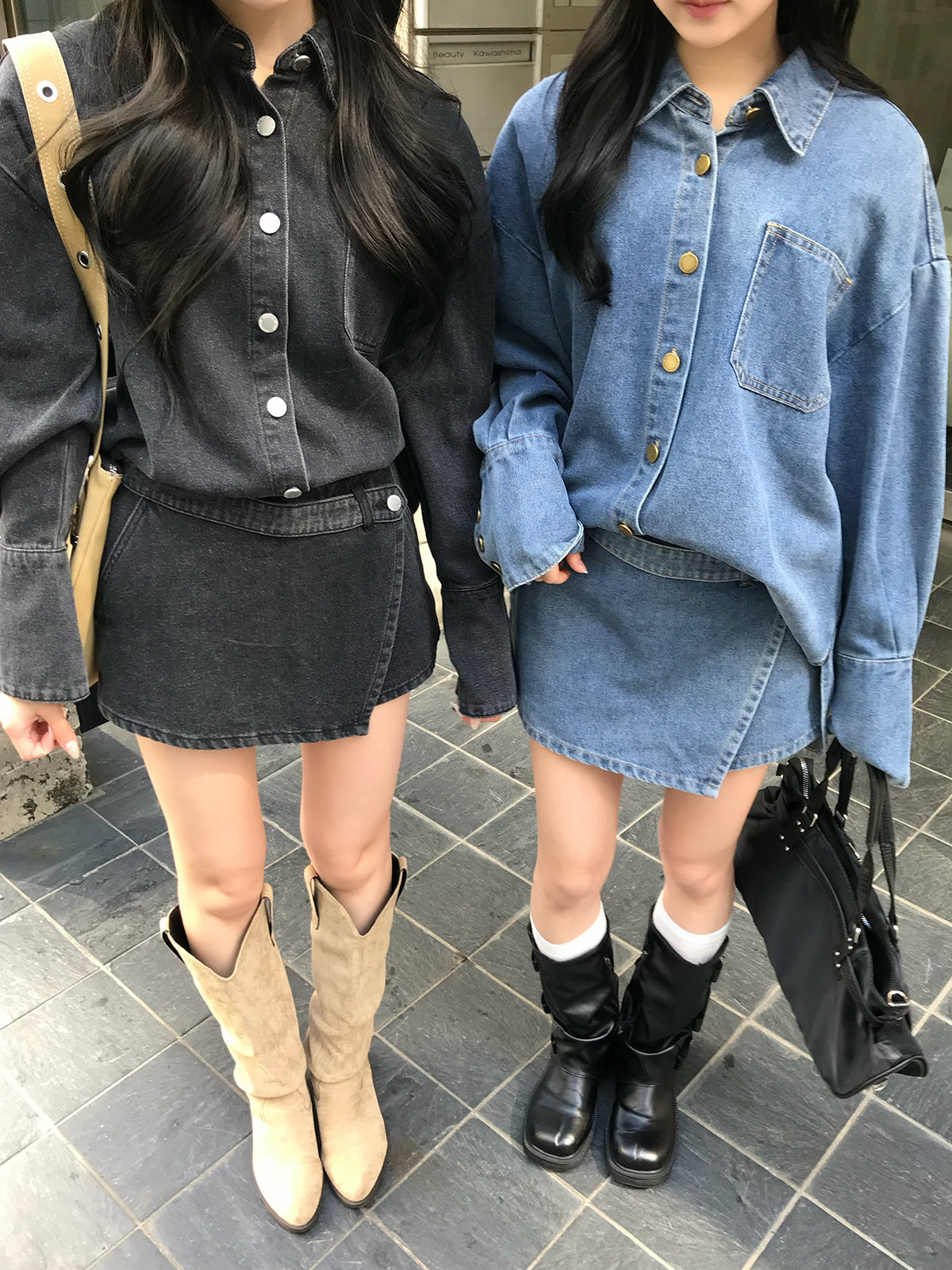 デニムラップショートパンツセットアップ