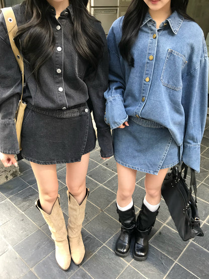 デニムラップショートパンツセットアップ