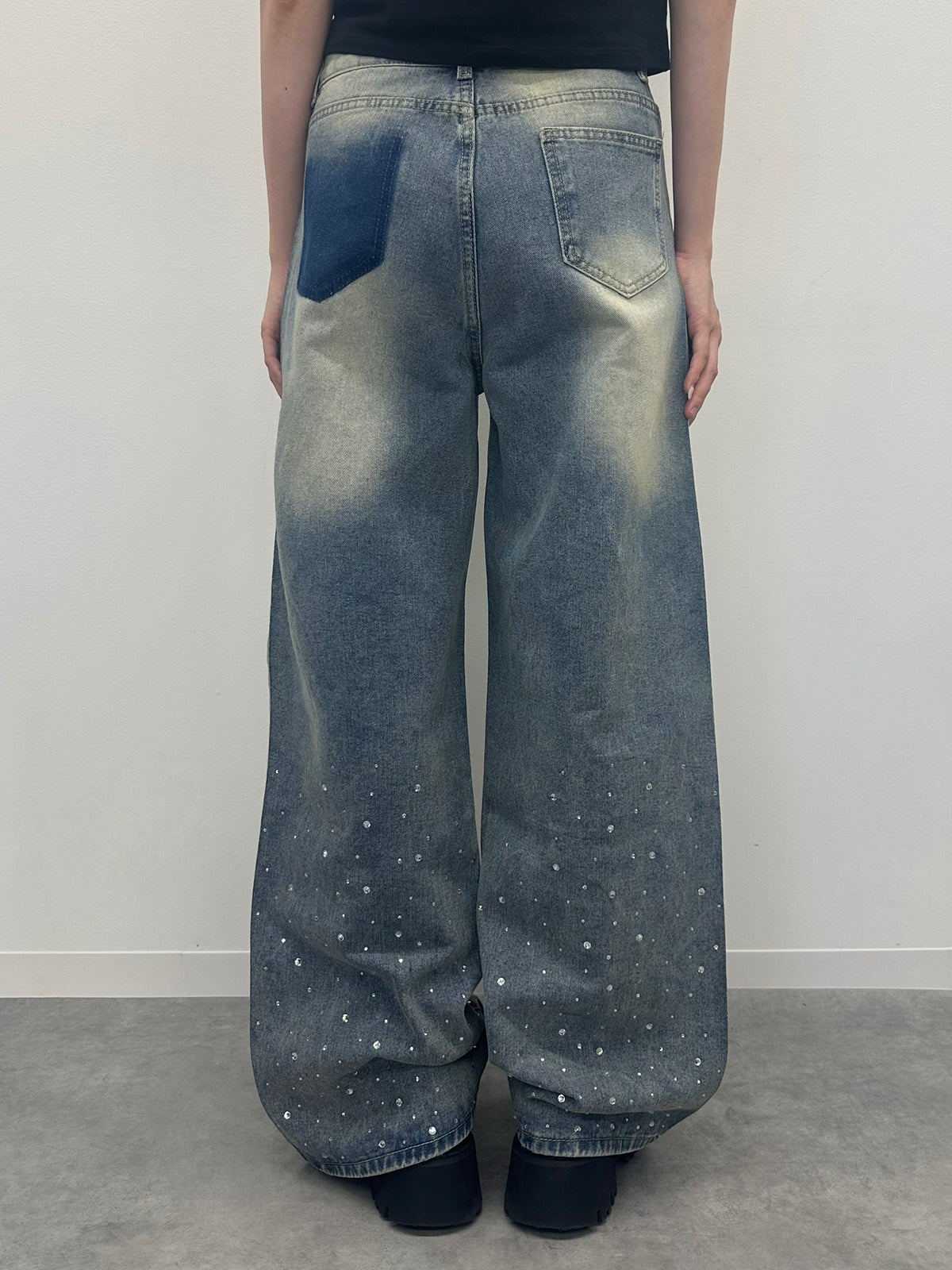 ラインストーンウォッシュデニムパンツ　