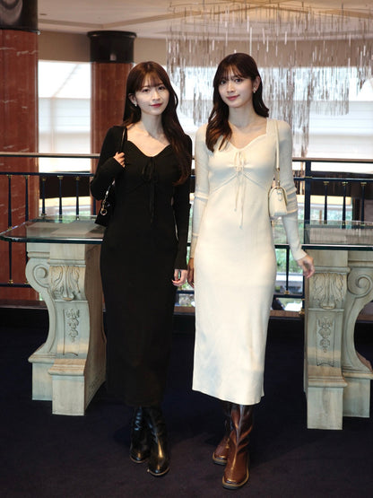 デザインネックリブニットワンピース