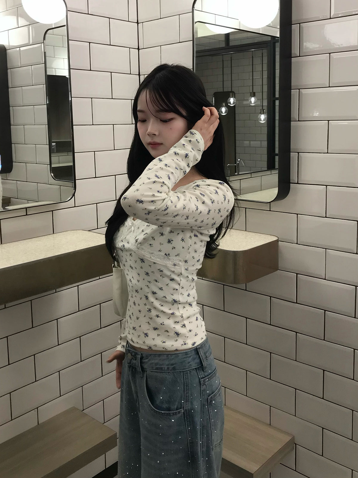 フラワーレースカットソー