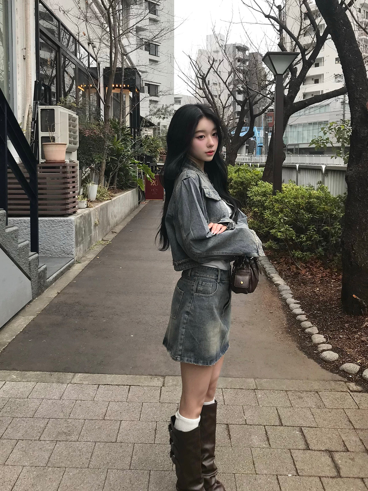 3/13★Size, 사진 노칼라 프린지 데님 세트업