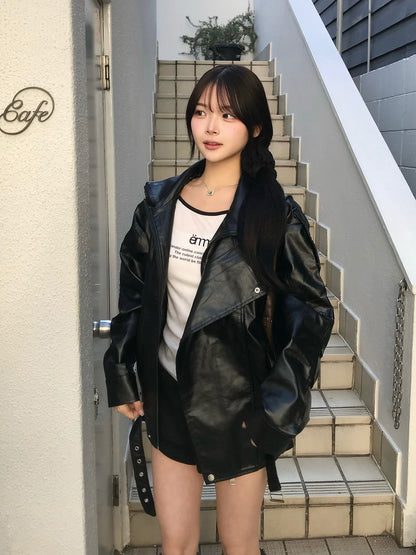 レイヤードカラーレザータッチジャケット