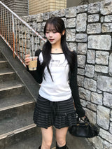 ドロストボーダーミニスカート - グレー