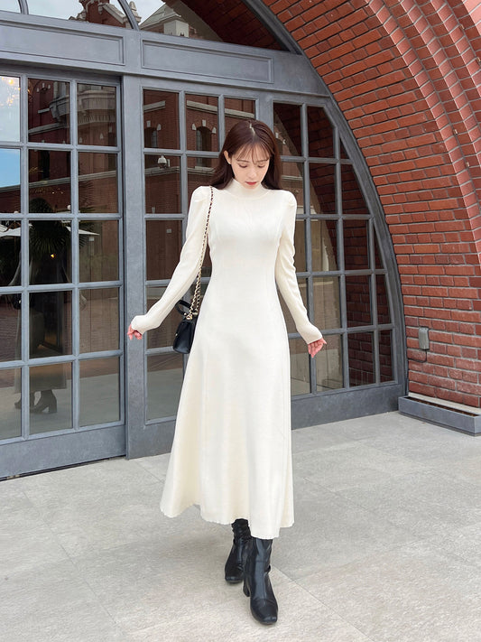 High neck A-line knit dress