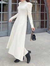 High neck A-line knit dress - ivory