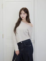 アシメデザインワンショルダーニット - ホワイト