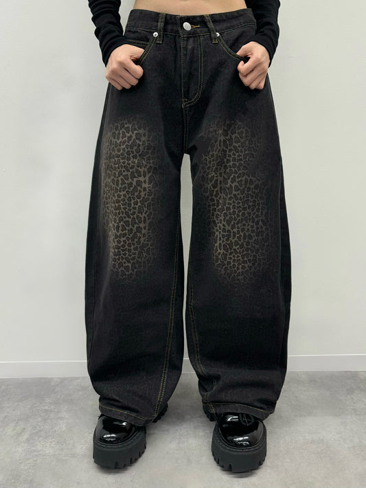 レオパードウォッシュカーブデニムパンツ
