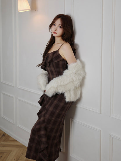 CHECK RUFFLE ONEPIECE