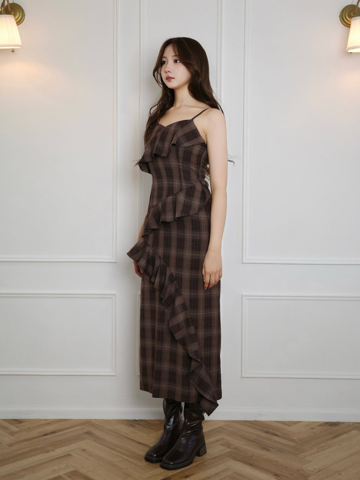 CHECK RUFFLE ONEPIECE