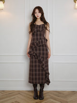 CHECK RUFFLE ONEPIECE - ブラウン