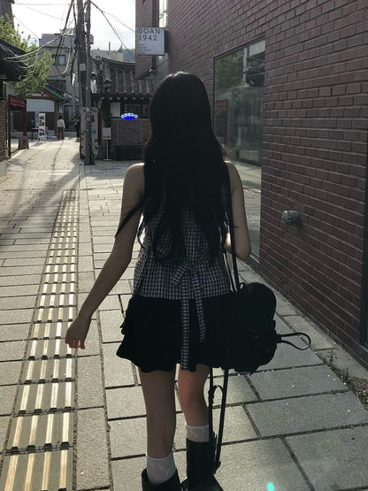 バックリボンチェックキャミソール