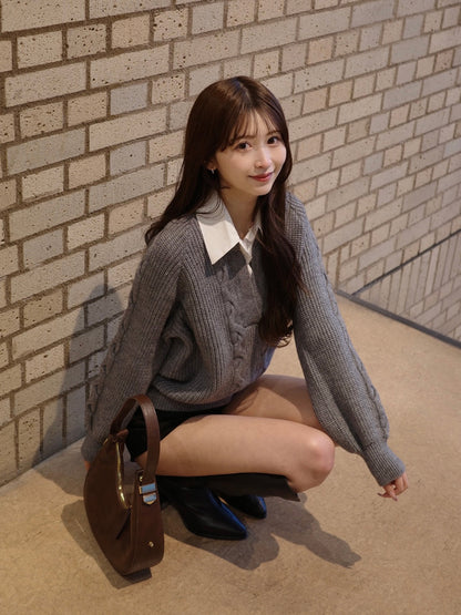 シャツカラードッキングニット