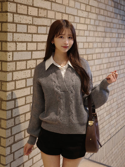 シャツカラードッキングニット