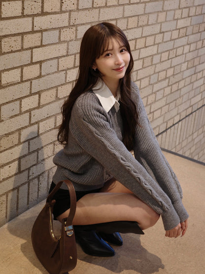 シャツカラードッキングニット