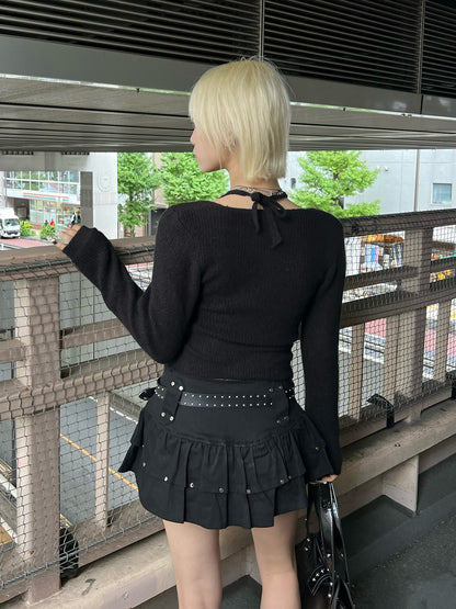 ホルターネックカシュクールニット