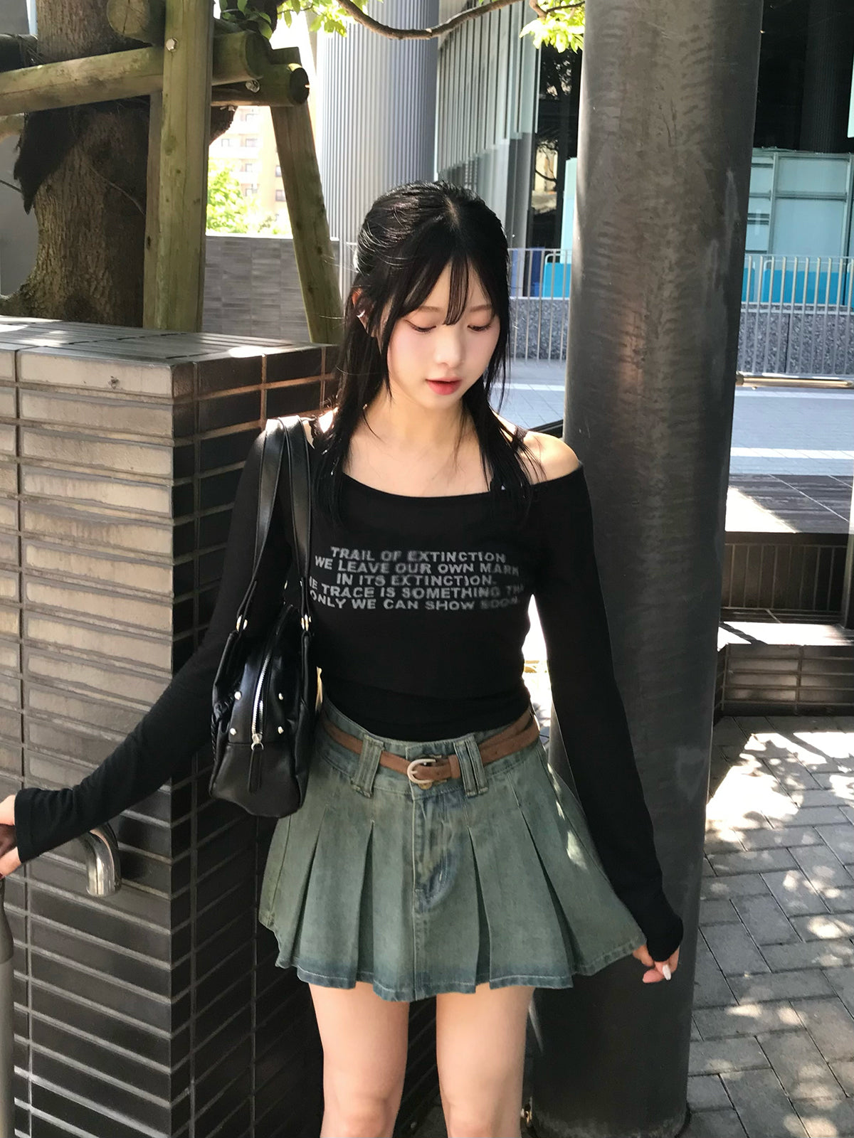 ベルトセットプリーツデニムミニスカート