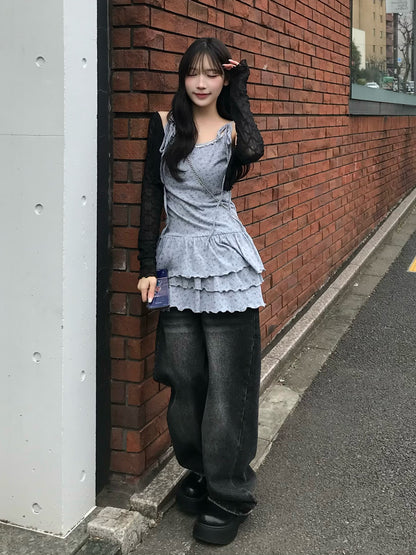 ショルダーリボンティアードキャミワンピース