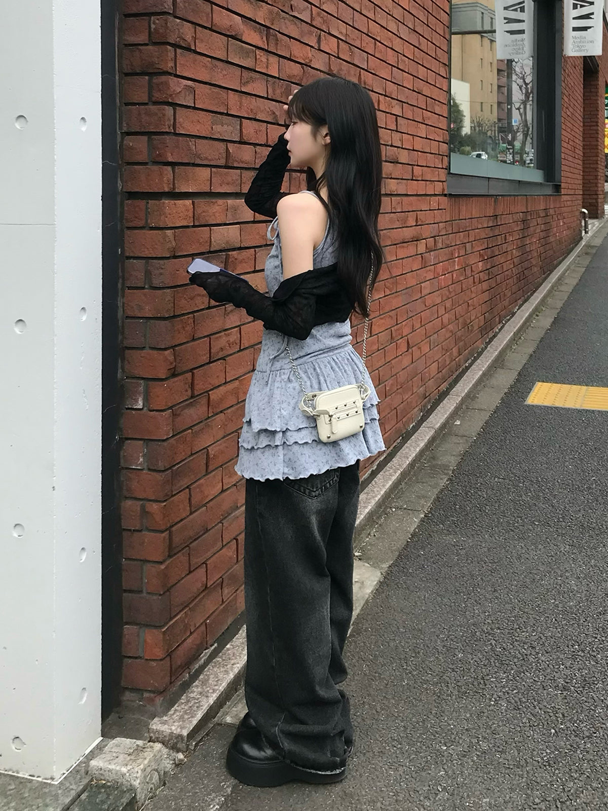 ショルダーリボンティアードキャミワンピース