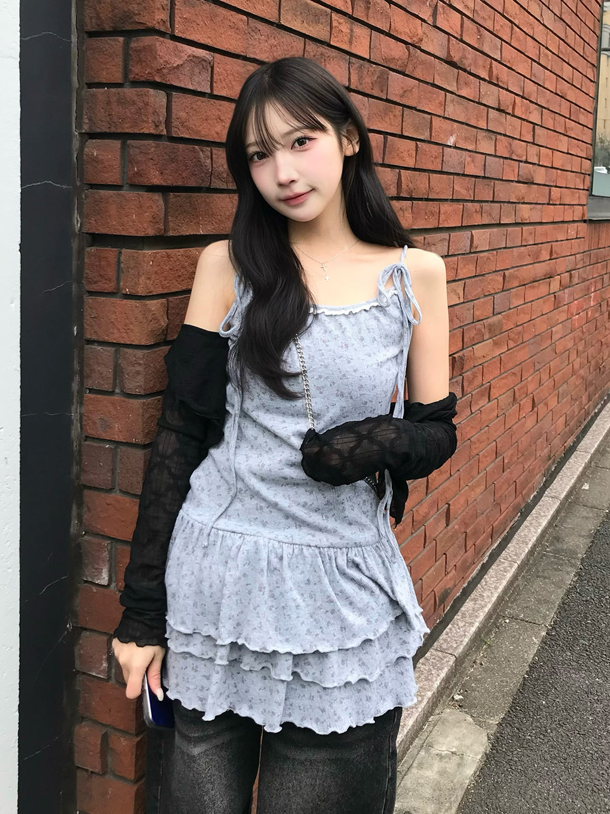 ショルダーリボンティアードキャミワンピース