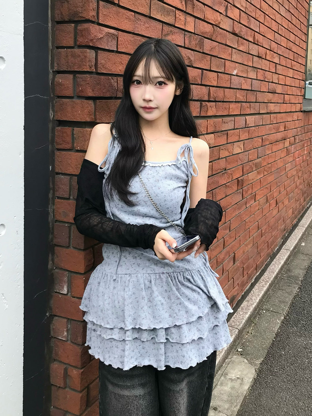 ショルダーリボンティアードキャミワンピース