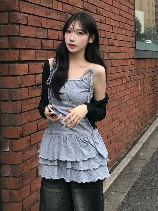 ショルダーリボンティアードキャミワンピース