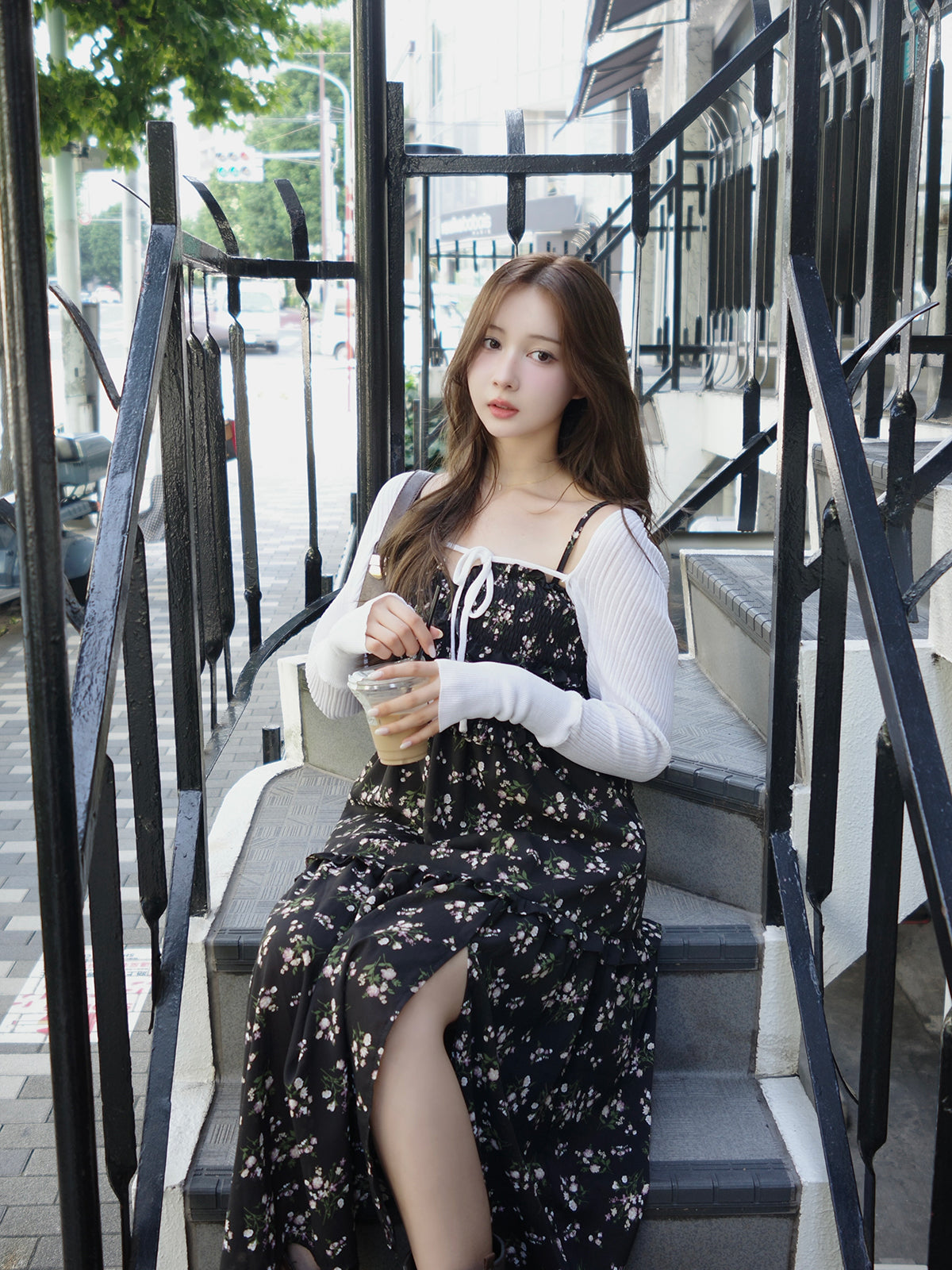 スリットフラワーキャミワンピース